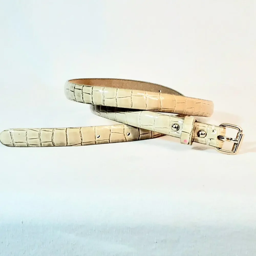 💎Ann Taylor Natural Tan Reptile Print Skinny Belt Size Small Medium